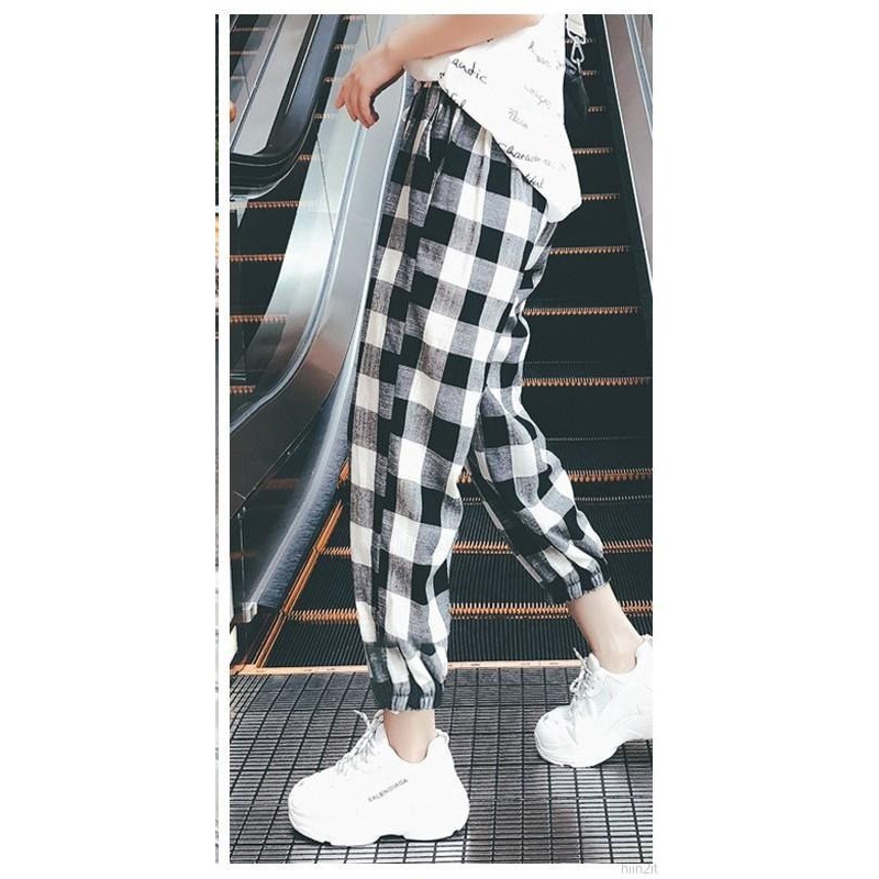 TBI Celana Joger Unisex Kotak Kotak Plaid Street Wear Jogger Harem Korean Style Pants BTS