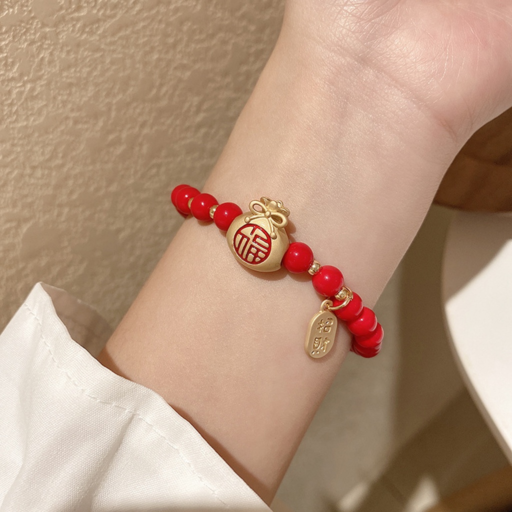 Hu Hu Hu Hu Hu Alat Bantu Pasang Kacamata♡ Gelang Tali Kepang Adjustable Dengan Charm Zodiak Cina Bahan Alloy Untuk Festival Musim Semi