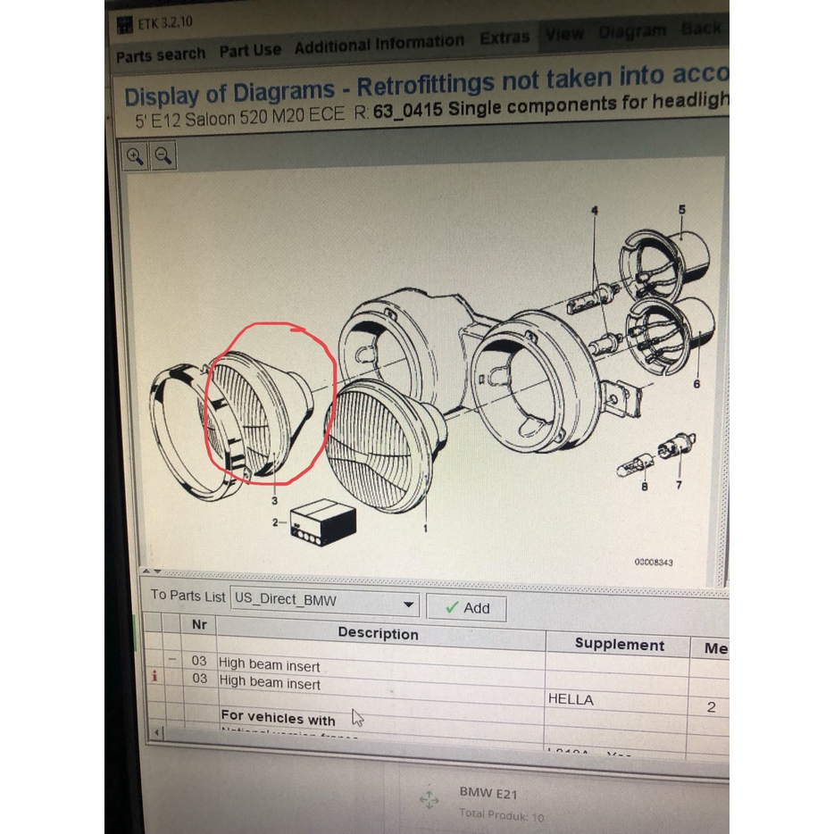 HIGH BEAM LAMPU DEPAN DALAM BMW E12