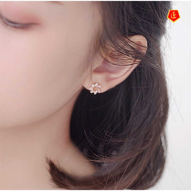 [Ready Stock]925 Silver Pink Crystal Small Ear Studs Personality