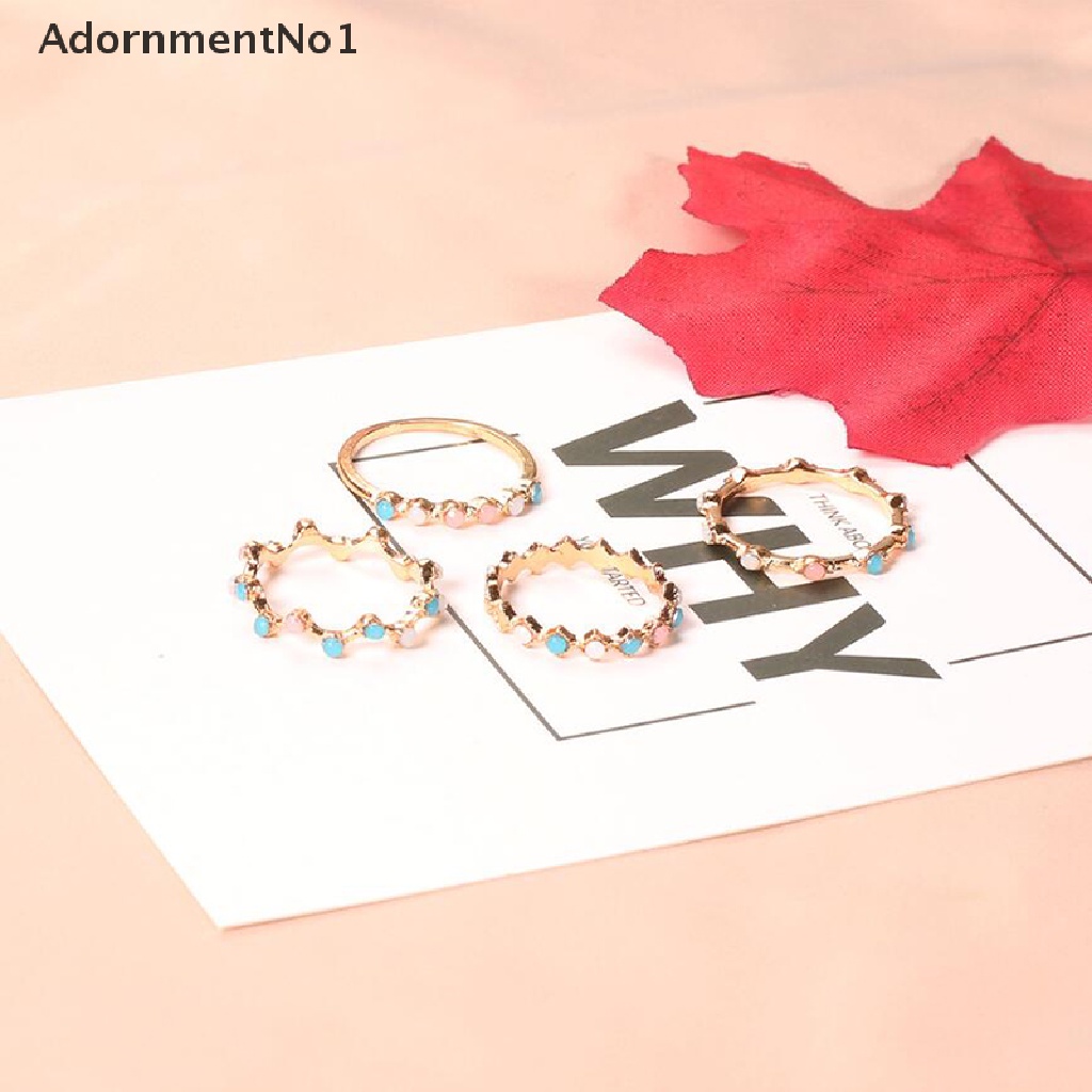 (AdornmentNo1) 4pcs / Set Cincin Gaya Bohemia Aksen Batu Kristal Warna-Warni Untuk Perhiasan Wanita