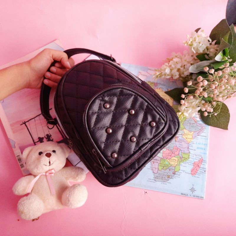 TAS RANSEL WANITA MINI BACKPACK KOREA HITAM TAS MULTIFUNGSI TAS SELEMPANG