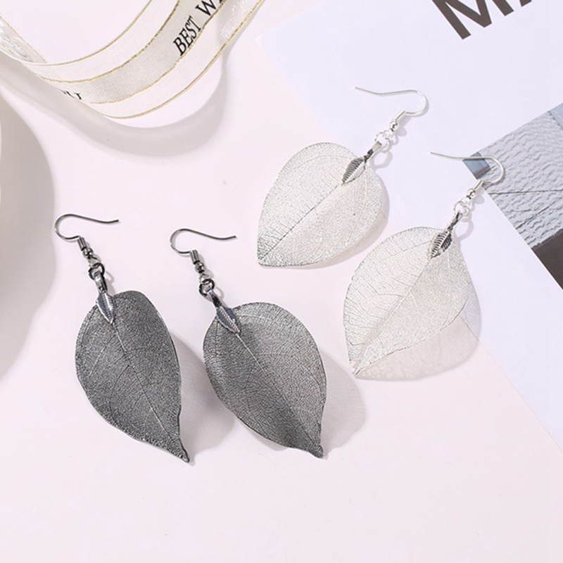 Natural Real Leaf Earrings New Fashion Gold And Silver Big Statement Earrings For Women Tree Earrings