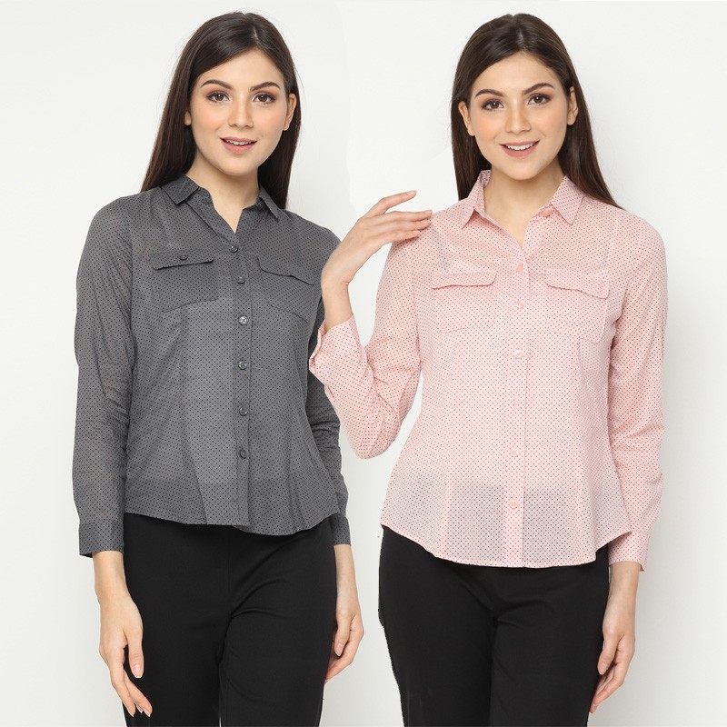 Kemeja Wanita- Motif Small Polcadot Bahan Cotton [LTS 56]-1