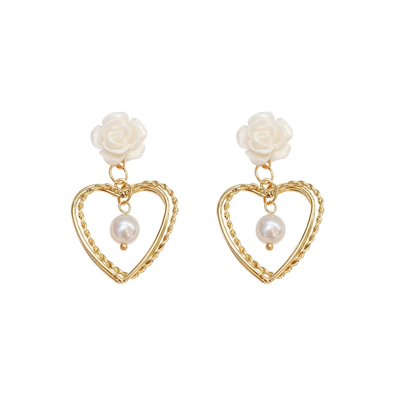 Shuling S925 silver needle Women Earrings Retro Flower Heart-shaped Pearl Earrings Fashion Drop Earrings