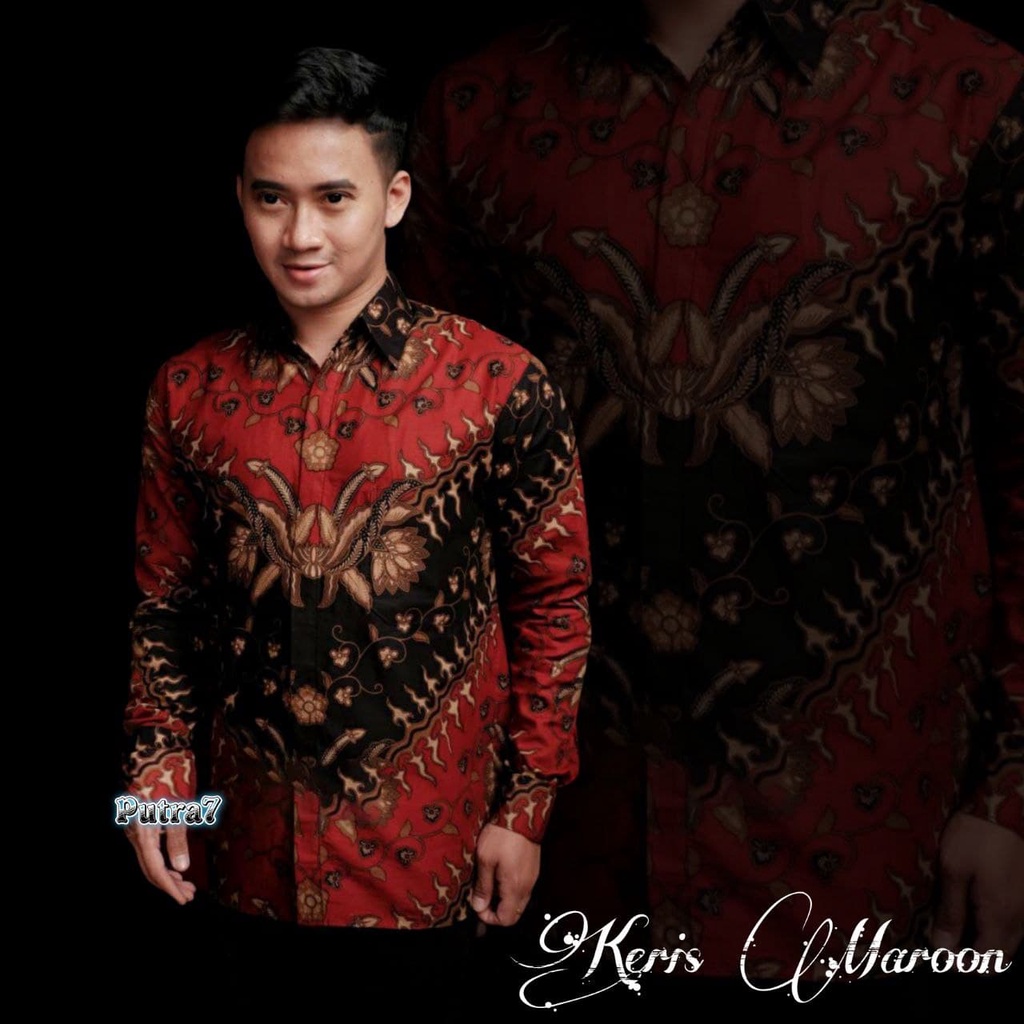 Batik Pria Lengan Panjang BATIK pria kekinian HRB026 motif KERATONAN Kode 002 size M L XL XXL 3L 4L 5L 6L Reguler-KMJ KERIS MARON