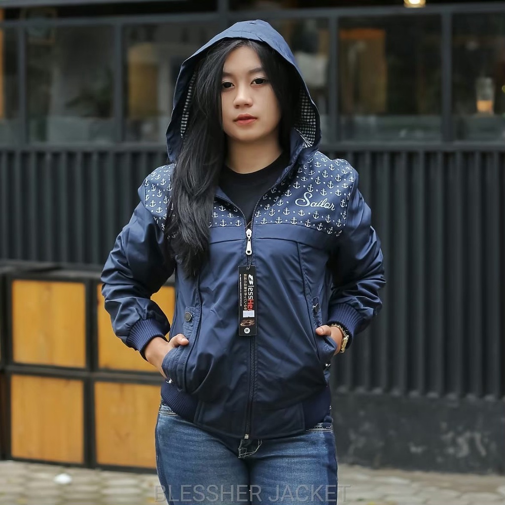 Jaket Sailor Wanita Zipper / Jaket Parasut Ritsleting Wanita Terbaru model Sailor Jepang / Jaket Parasut Trendy Wanita Terlaris / Jaket Wanita Size M L XL XXL