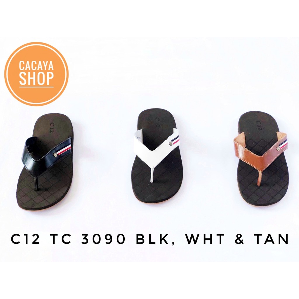 SANDAL JEPIT PRIA C12 TC 3090 BLACK, WHITE & TAN CACAYA