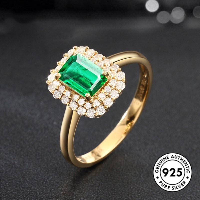 Gelang Tangan Sterling Silver 925 Model Terbuka Dengan Berlian Hijau Mewah Untuk Wanita