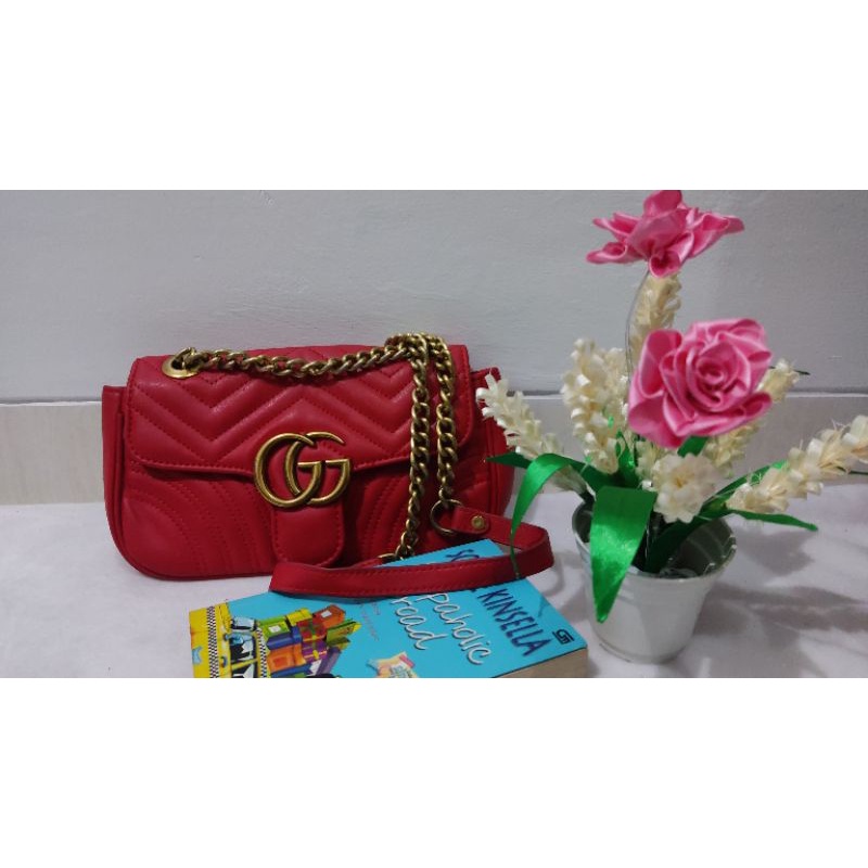 TAS SLING GUCCI MARMONT MERAH SECOND BRANDED MULUS