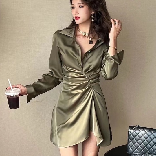 【Moon Blush】Summer Casual  Long Sleeve Shirt Dress  7099