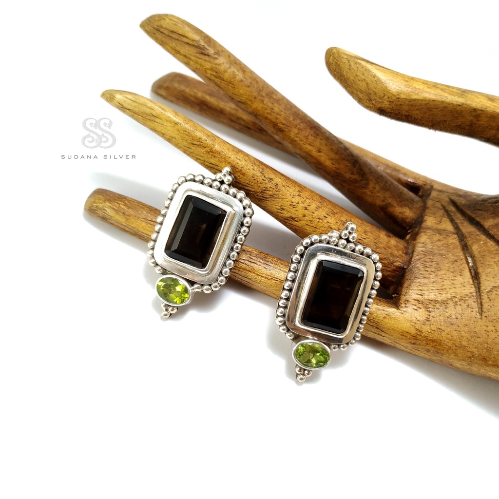 Anting Giwang Perak Smokey Topaz Srone Silver 925 Handmade Bali