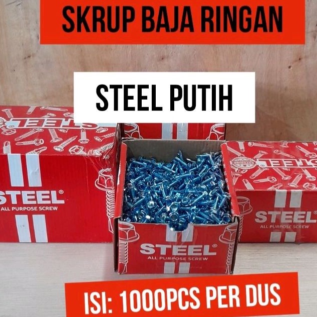 Skrup Baja Ringan 10x19 Steel Putih Baut Baja Ringan 10x19 Dus 1000 Pcs Per Dus