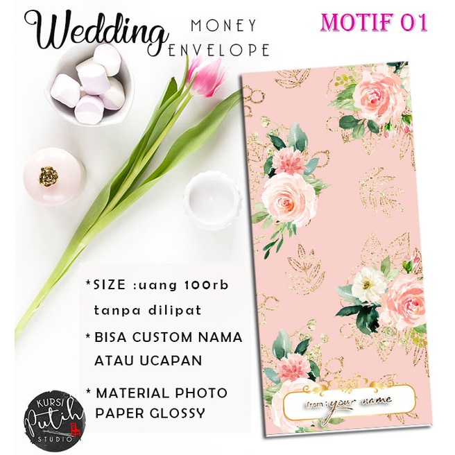 

Amplop uang / kondangan / angpao Wedding Lebaran Custom Nama motif bunga mawar rose