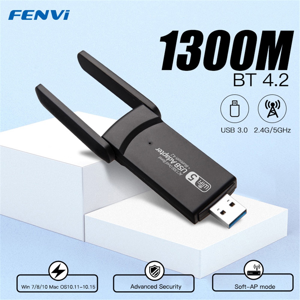 PREORDER Dual Band 1300M 2.4G/5G BT 4.2 WiFi 300M-1300Mbps 802.11AC USB 3.0 WiFi Adapter for PC Lapt