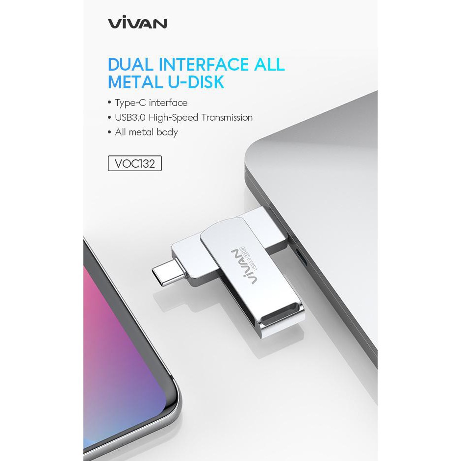 Flashdisk Vivan VOC132 Flasdisk HP 32GB Type-C Dan USB3.0 Dual Interface Silver