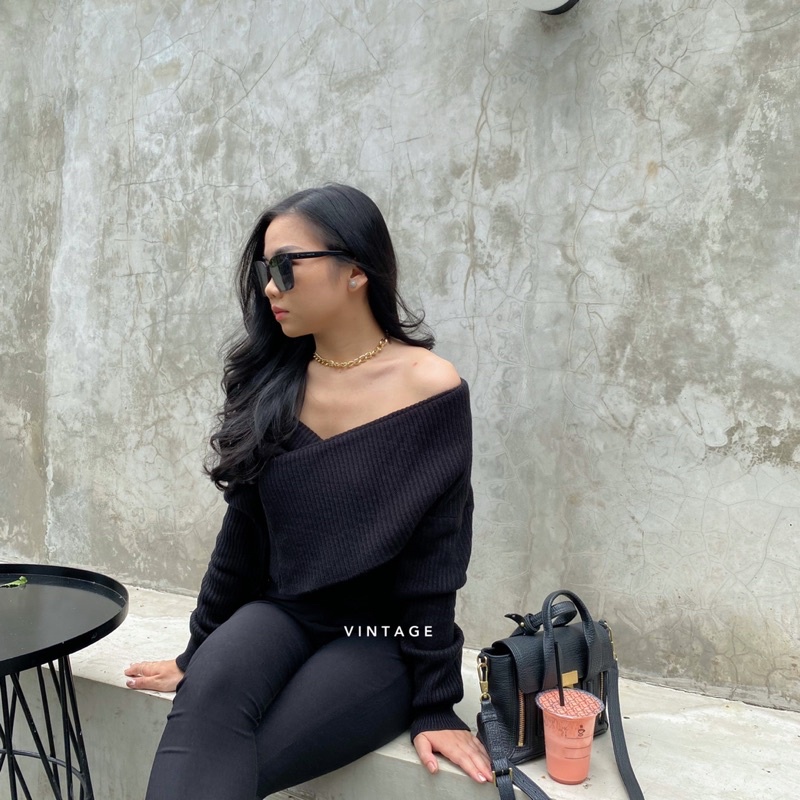 Nala Sweater Top Premium Knit Off Shoulder Atasan Wanita Rajut Premium Sabi Knit Swetaer Rajut