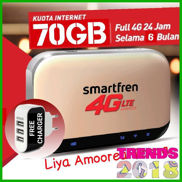 PROMO HARGA MURAH MIFI 4G ROUTER MODEM WIFI 4G SMARTFREN 4G ANDROMAX M5 FREE KUOTA 70GB - Emas