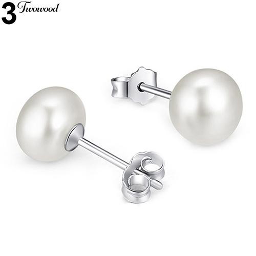 Faux Pearl Ear Stud Earrings Perak Disepuh Percing Perhiasan Hadiah