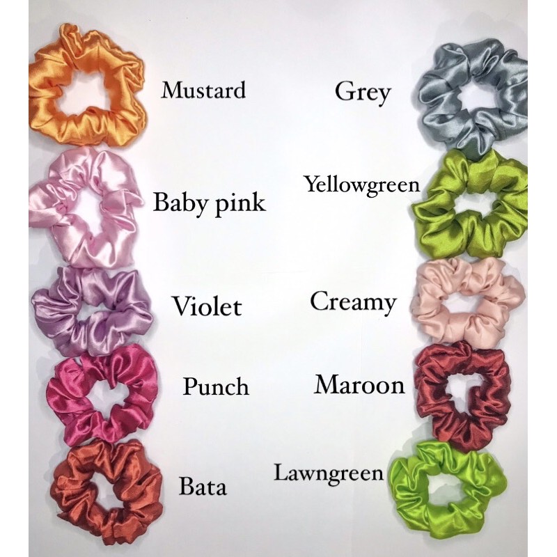 [HAMPERS] PAKET BUNDLE SCRUNCHIE GLOSSY BANDANA HEADBAND CUSTOM BEBAS PILIH WARNA