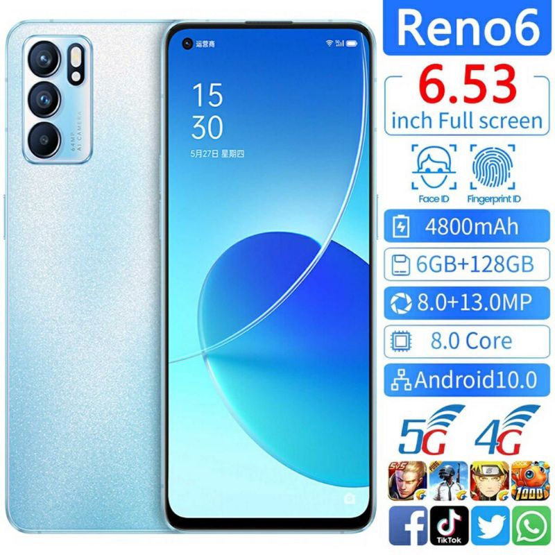 5G HP Reno6 PRO 6.53inch RAM 6/128GB Handphone hp murah