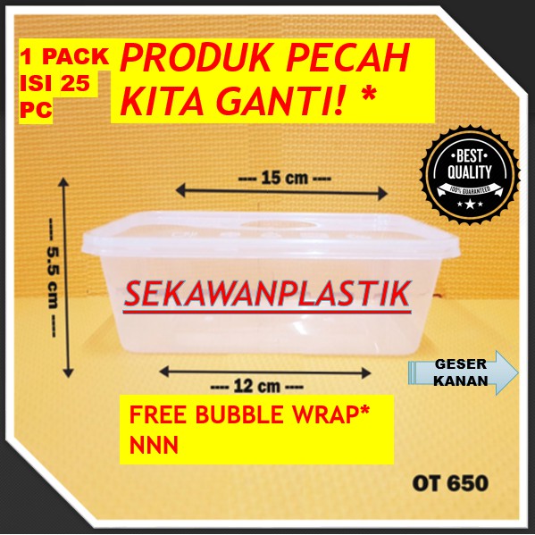 BISA RETUR! 25PC kotak makan plastik Thinwall Persegi 650ml OTIPACK / OT650 food container