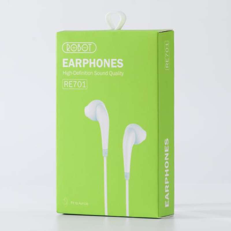 Earphone headset Headphone ROBOT RE701 RE 701 RE-701 soft in ear 3.5mm Bass wired kabel Hitam putih