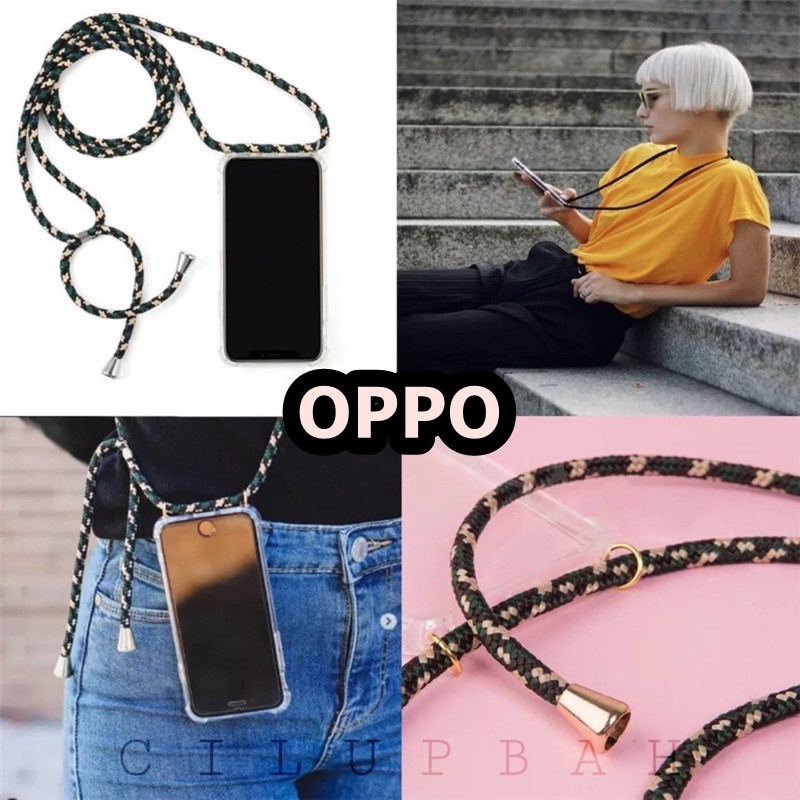 SOFT CASE OPPO F1S A59 F5 F7 F9 F11 RENO 2F 2Z 3 4 4F 5 A91 2020 - LANYARD CASE - TALI SLING - ANTI CRACK