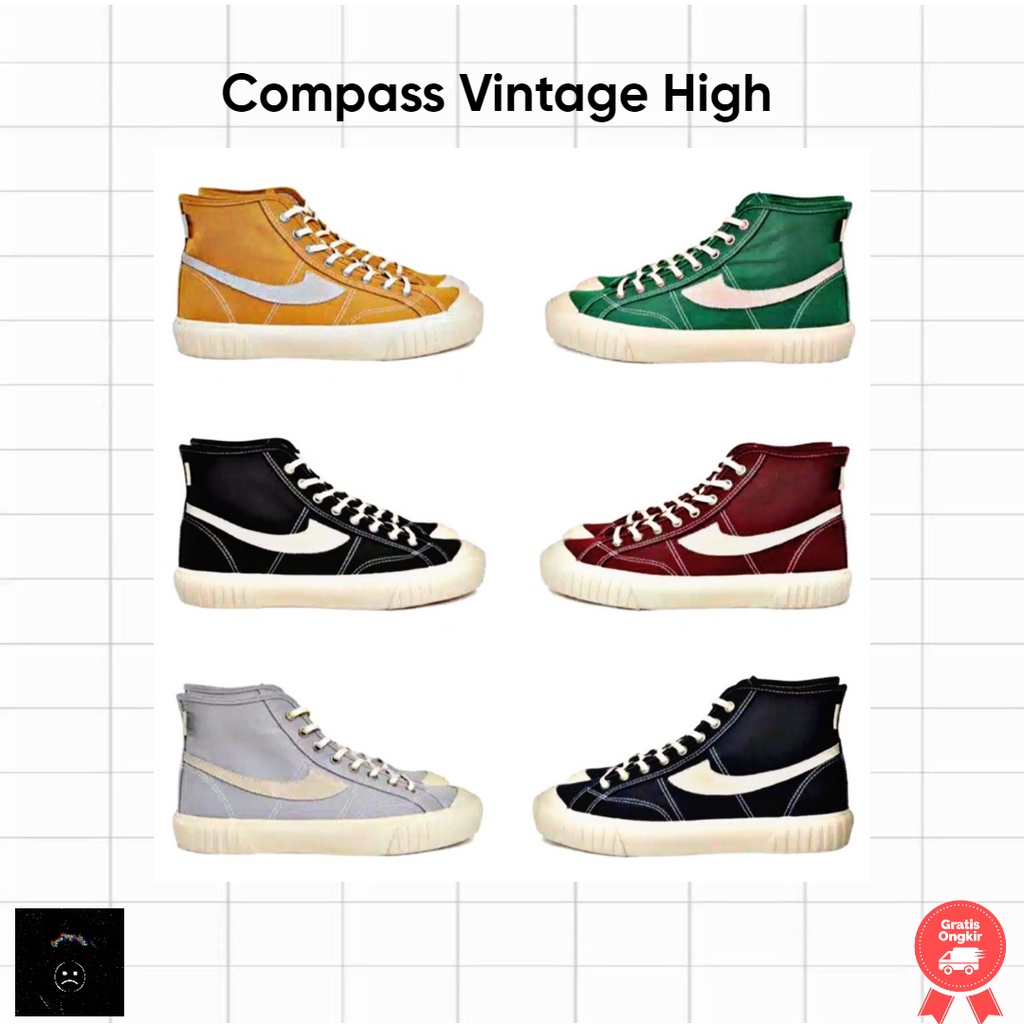 Compass Gazelle Vintage High Black White,Mustard,Maroon,Navy,Grey,Green