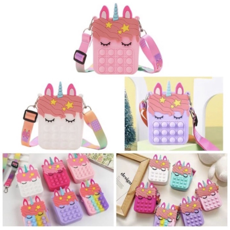 pop it rainbow unicorn - Tas Selempang Anak Unicorn - Tas Pop It Unicorn