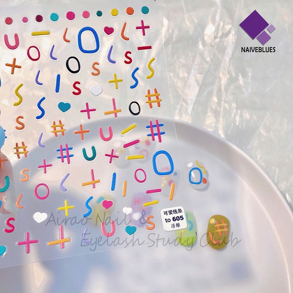 Naiveblue &gt; Stiker Kuku Motif Huruf Warna-Warni Untuk Wanita