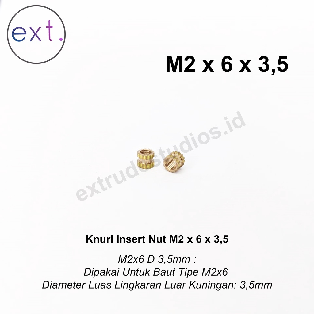 Mur Brass Kuningan Knurl Insert/Thread Knurl Insert Nut M2 x 6 x 3.5mm