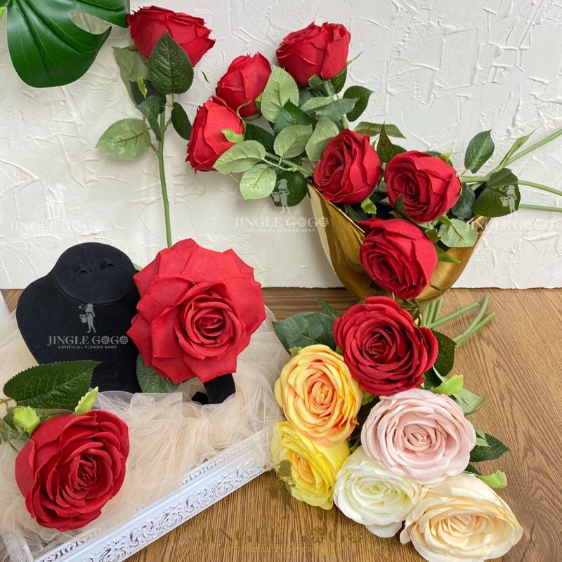 Bunga Artificial Mawar Decor Aesthetic Premium Untuk Buket Wedding Merah Putih Pink Pastel Hiasan Ku