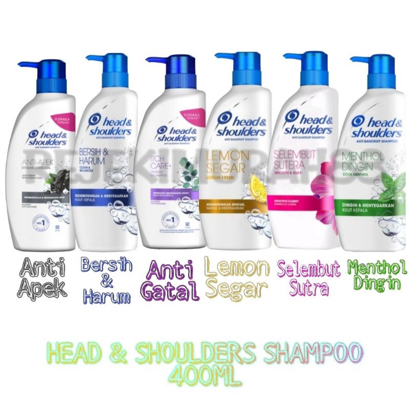 Head &amp; Shoulders Shampoo 400Ml/ Head &amp; Shoulder Shampo Menthol Dingin/Selembut Sutra/Lemon/Anti apek/Bersih Harum/Anti Gatal 400ml