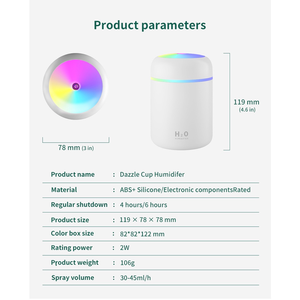 Aolida Humidifier 300ML Ultrasonic USB  Air H2O Humidifier Diffuser Oil Aromaterapi Pengharum Ruangan Cocok Untuk Mobil Dan Kamar-8