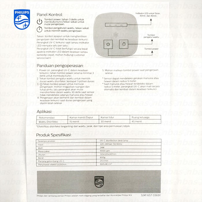 PHILIPS UVC Disinfection Desk Lamp 24W - mampu melawan virus Covid-19