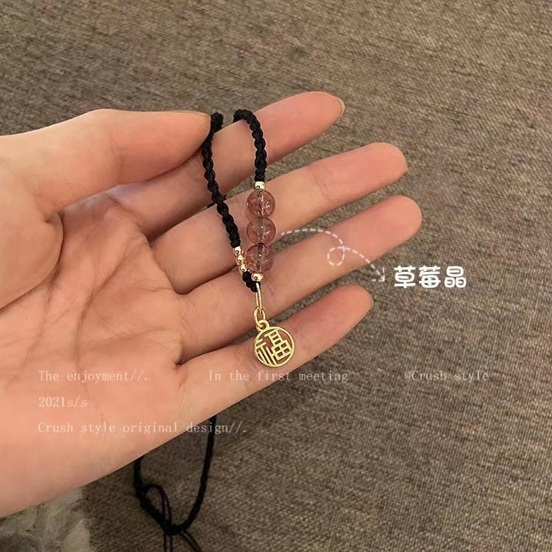 Gelang Tali Hitam Adjustable Hias Opal Fu Gaya Korea Untuk Wanita