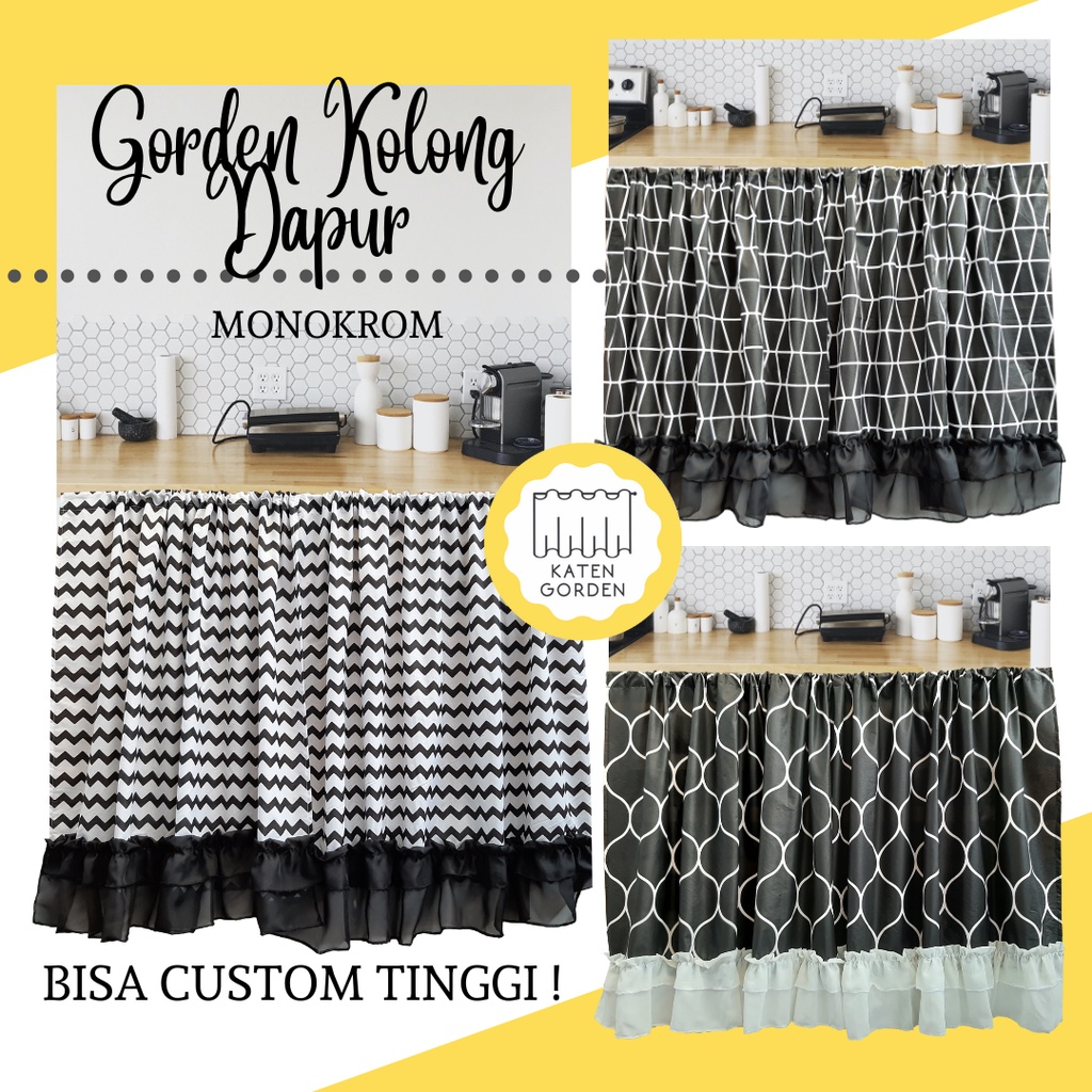Gorden Kolong Dapur Hitam Putih - Hordeng Kolong Dapur Monokrom - Korden Meja Dapur Minimalis Hitam