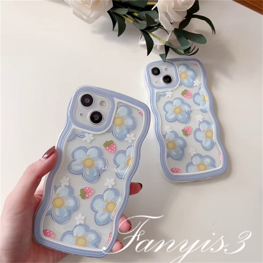 Redmi 12C A1 10C 10A 10 9 9A 9C 9T Note 11 Pro+ 11s 11 10s 10 9s 9 8 Pro Xiaomi Poco X4Pro X3 Pro X3NFC M3 M4 F3 Mi 11 Lite 10TPro Strawberry flower wavy edge Phone Case Clear Soft Cover