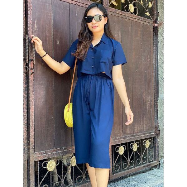 Oneset Crop Sinta / Set Rayon Crop / New One Set-NAVY
