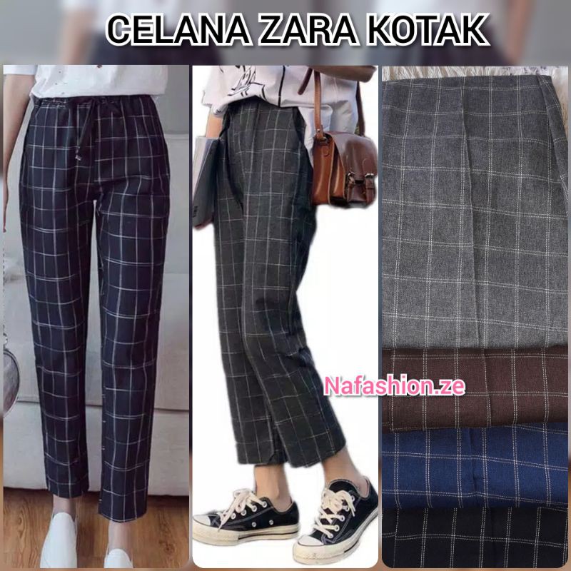 CELANA KOTAK ZARA PANJANG WANITA REMAJA - CELANA TARTAN KOREA- BAGGY PANTS MOTIF KOTAK