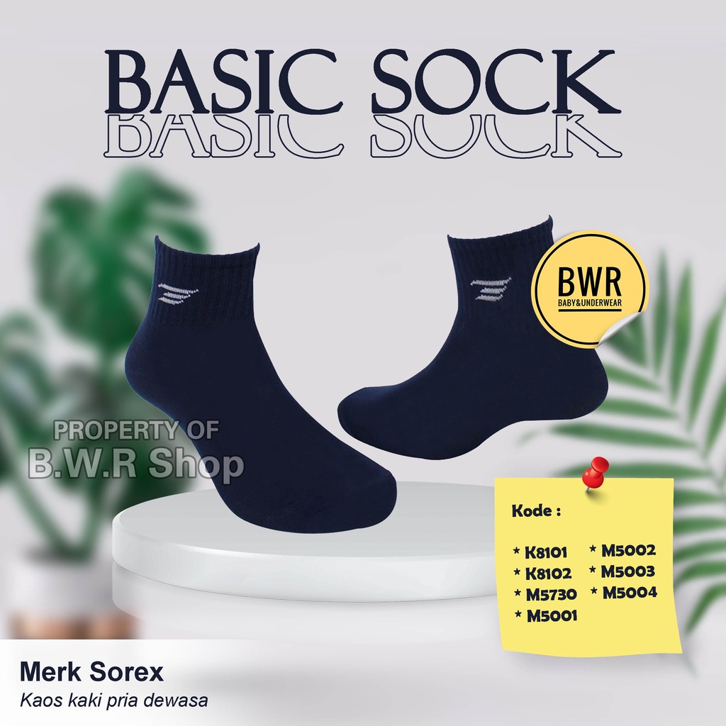 Kaos Kaki Pria Sorex K 8101 8102 5730 5001 5002 5003 5004Basic Socks / Kaos Kaki Laki Laki Dewasa Tinggi Mata Kaki | Bwr