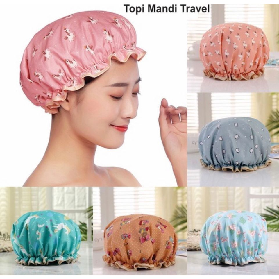 PS TOPI MANDI KARAKTER WATERPROOF / SHOWER CAP KARAKTER KARTUN / TOPI MANDI DEWASA ANAK / PERLENGKAPAN KAMAR MANDI