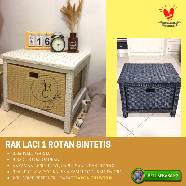 Lemari Rak Laci 1 Susun Rotan Sintetis Kabinet Plastik 1 Laci