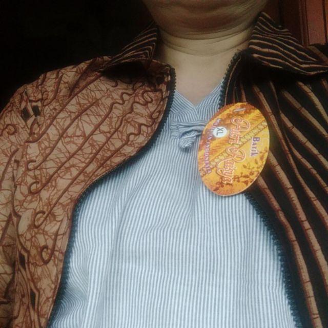 Atasan Baju Batik Tunic Sogan Coklat Sleting Depan Busui Cantik