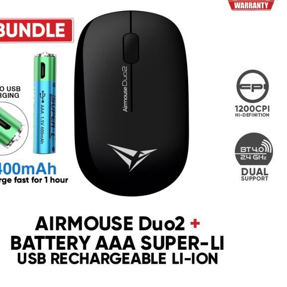 ✪ Alcatroz Mouse Bluetooth And Wireless AirMouse Duo2 [2 Tahun Garansi ] - Putih, Included Batery ❊