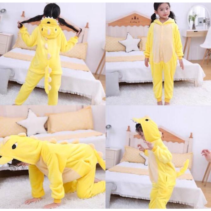 Kostum Onesie Dino Kuning Dinosaurus Piyama Baju Tidur Cosplay Anak