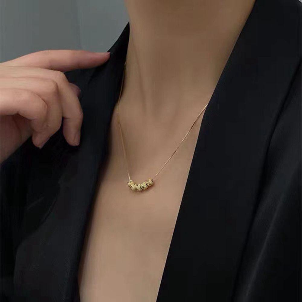 Agustina Kalung Manik Emas Temperamen Indah Rantai Klavikula Bead Pendant Vietnam Pasir Emas Tembaga Gaya Korea Kalung