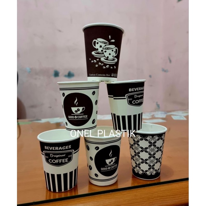 Hot Paper Cup Motif / Gelas Kertas Motif 8 &amp; 9 Oz- tanpa tutup @ 50 pcs