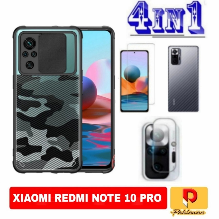 PAKET 4 IN 1 Case Xiaomi Redmi Note 10 Pro Fusion Sliding Army